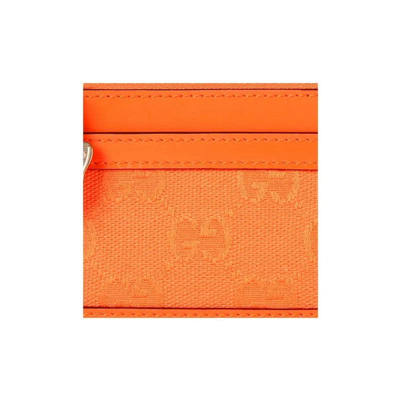 GUCCI Canvas With Leather Trim Card Holder Women's Orange-4
