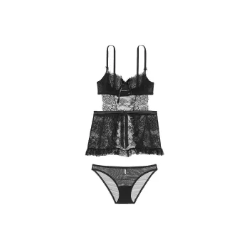 Victoria's Secret PINK/VERYSEXY Dream Angels WickedUnlined LaceApronSet Pajama Set Women's Black
