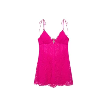 Victoria's Secret PINK FOR LOVE & LEMONS Butterfly Lace Slip Dress / Bk Nightgown Women's Bright Pink