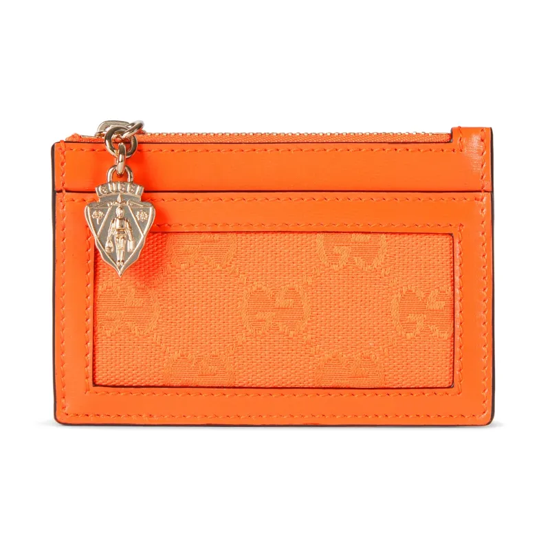 GUCCI Canvas With Leather Trim Card Holder Women's Orange-0