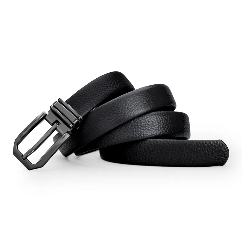 WilliamPOLO Cow Leather Leather Belts Women's Gunmetal Buckle Black Strap 2.4cm Width-2