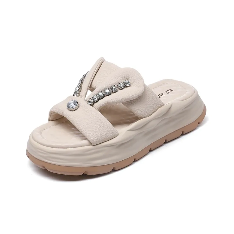 KEJIANNI PU Polyurethane Rhinestone Slip-Resistant Slide Slippers Women's-1