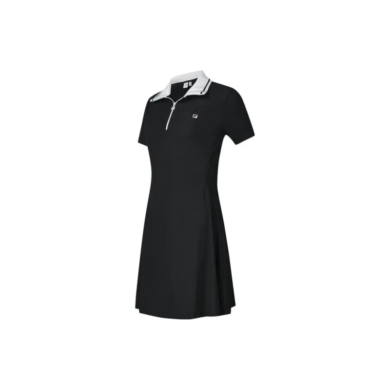 FILA Short-Sleeved Dresses Women's Dark Flow Black-3
