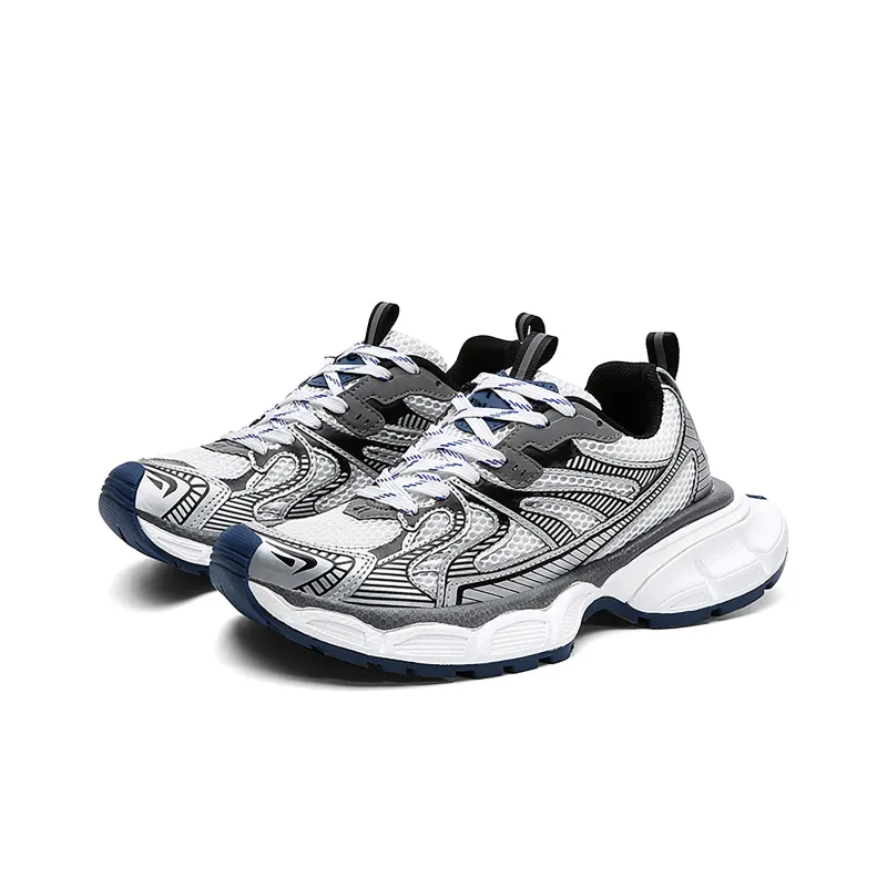 FINEPLAN Cushioning Anti-Slip And Wear-Resistant Low-Top Chunky Sneakers Unisex Silver Blue-2