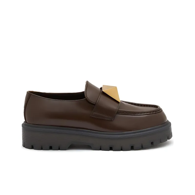 Valentino One Stud Loafers 4cm Women's Brown-1