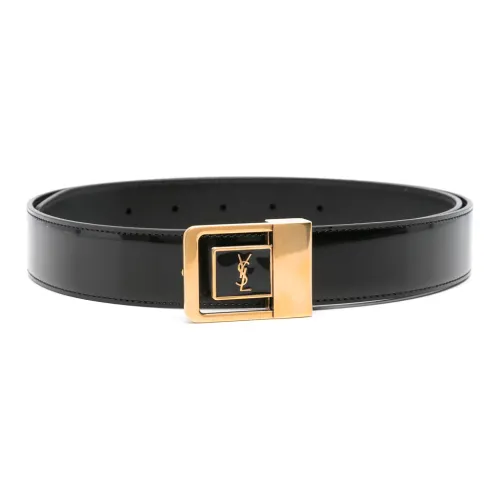 SAINT LAURENT Front With Buckle Smooth Buckle Leather Belts Women's Black Width: 2.5cm