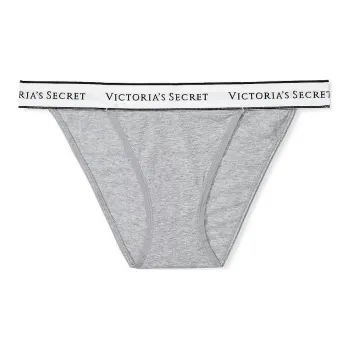 Victoria's Secret PINK COTTON Logo Cotton Lace-Waist Tanga Panty/Grey Underpants Women's 1 Pack Gray
