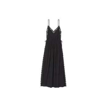 Victoria's Secret PINK Modal Lace-Trim High-Slit Maxi Slip Dress/Black Nightgown Women's Black