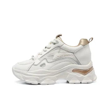 HLA Breathable Chunky Sneakers For Women's 2024 Summer New Arrival Mesh Patchwork Hidden Wedge Petite White Sneakers