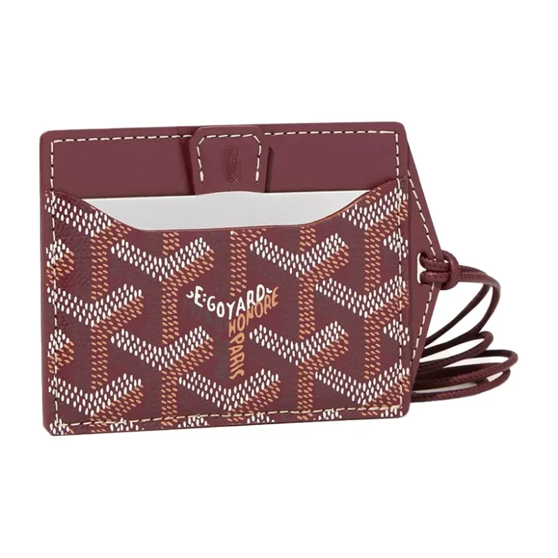 GOYARD Goyardine Canvas With Vauzelles Calfskin Card Holder Unisex Burgundy-0
