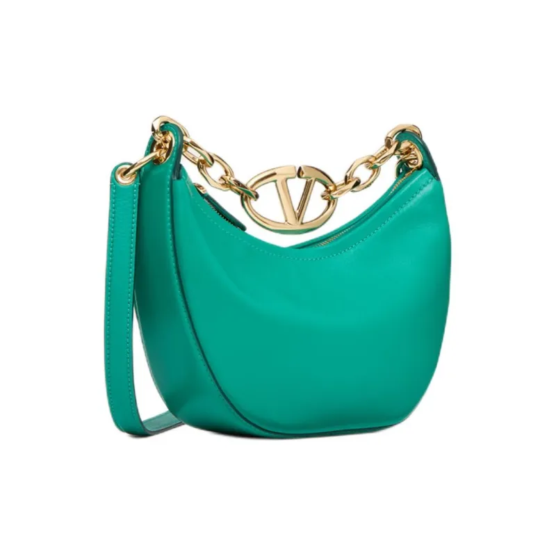 Valentino Vlogo Moon Sheepskin Handbag, Shoulder Bag Women's Peacock Green-2