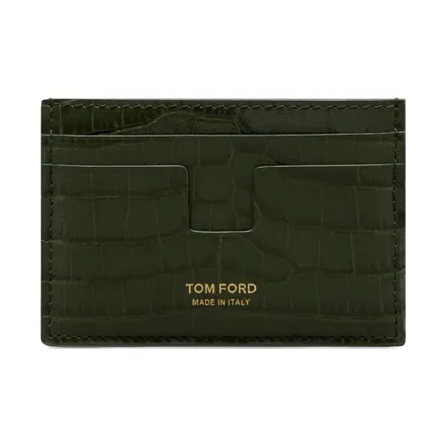 TOM FORD Crocodile Pattern Leather Card Holder Men's Dark Green