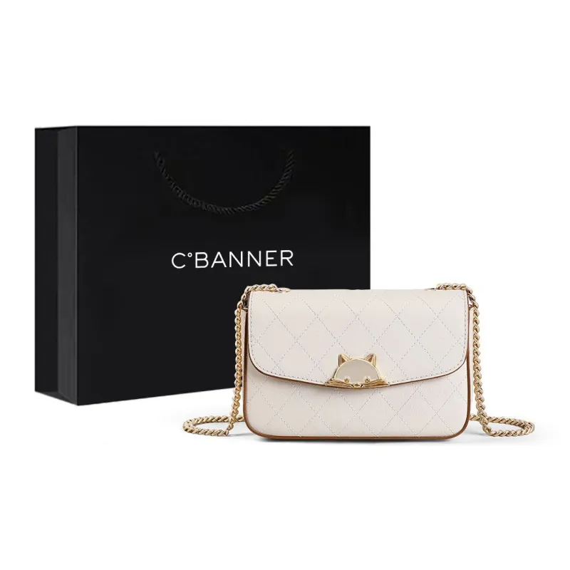 C°BANNER Cow Leather Underarm Small Square Bag, Shoulder Bag, Crossbody Bag Women's Ecru-4