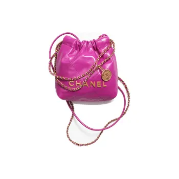 CHANEL 22Bag Shiny Calfskin Bucket Bags Shoulder Bag Crossbody Bag Mini Women's Rose Red