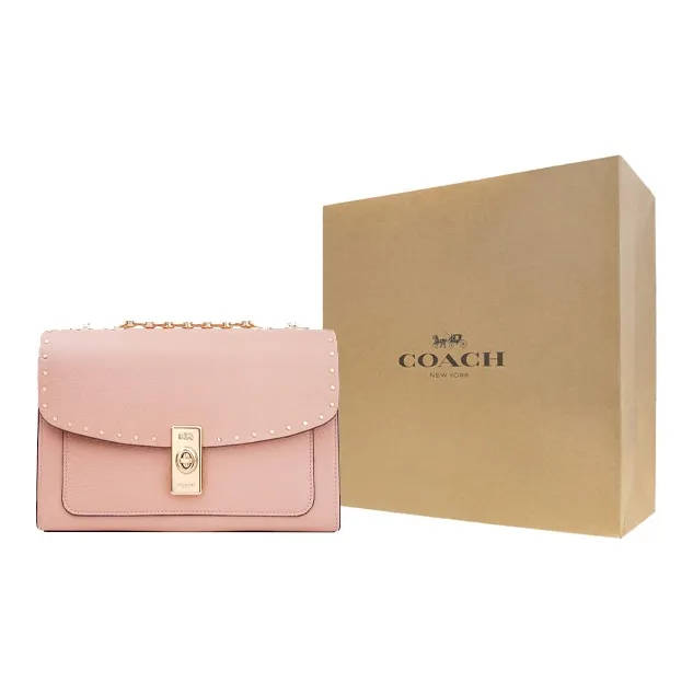COACH Lane Pebbled Leather Trunk Bag Portable Crossbody Bag Shoulder Bag Women's Cherry Blossom Pink-5
