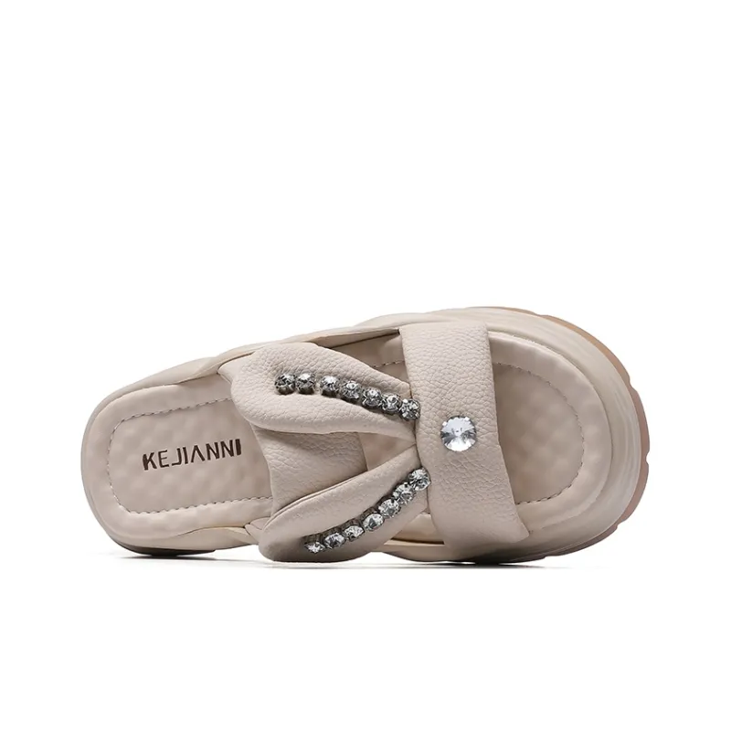 KEJIANNI PU Polyurethane Rhinestone Slip-Resistant Slide Slippers Women's-2