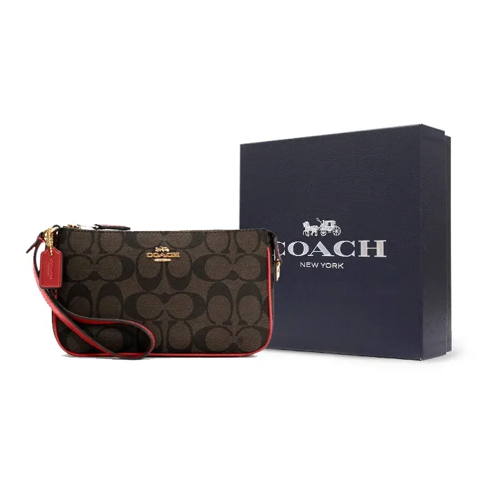 COACH Nolita Canvas With Leather Pochette, Wrist Bag, One Shoulder Handbag, Clutch Small Size Women's Dark Brown-7
