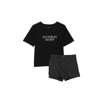 Victoria's Secret Cotton Short Tee-Jama Set/Black Hearts Pajama Set Women's Black