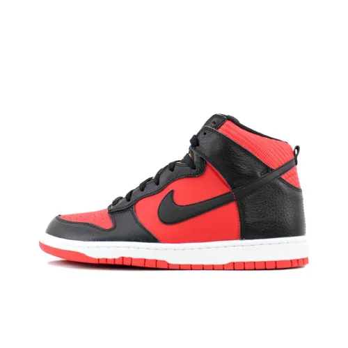 Nike Dunk High Tumbled Leather Black Varsity Red