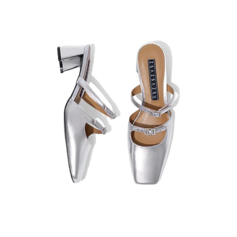 ZSAZSAZSU Rubber Sole Wrap-toe Slippers Women's Silver-3