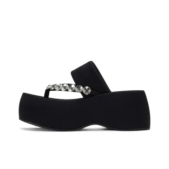 GG CC Platform Height Increasing Outerwear Ready Slippers Women's Black