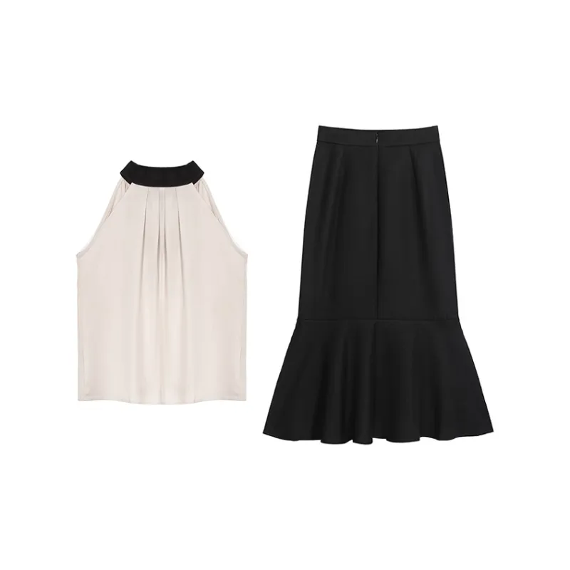 ETSE Skirt Set Women's Apricot+Black-1