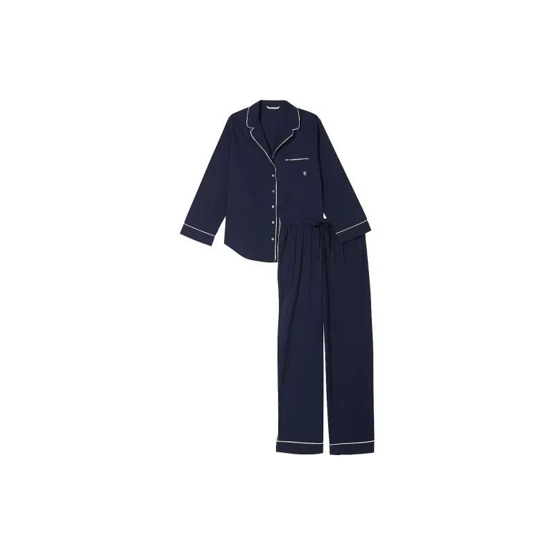 Victoria's Secret Cotton Long Pajama /NN Pajama Set Women's Marine Blue-0