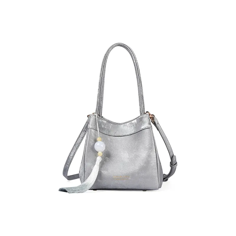 TUCANO PU Shoulder Bag, Crossbody Bag, Handbag Regular Women's Silver/Girly Pink-0