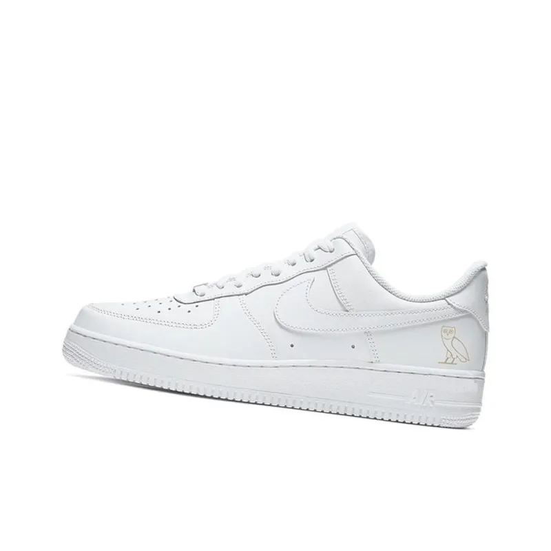 OVO x Nike Air Force 1 'White/Gold' Slip Resistant Cushioning Wear Resistant Low Top Skateboard Shoes Men's White Gold-2