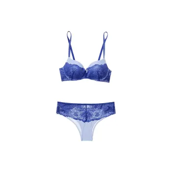Victoria's Secret PINK Lace Patchwork Bra / Blue Underwear Set Women's Blue
