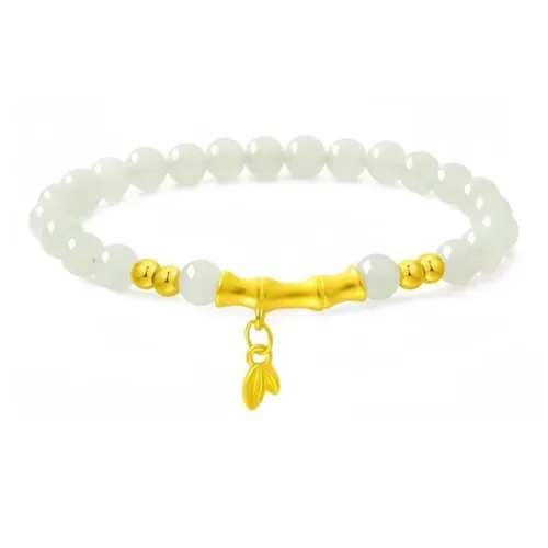 LIU GUI FU JEWELRY Solid Gold 999 Hetian Jade Bracelets Women's Pale Greenish White Jade