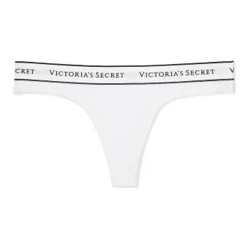 Victoria's Secret 24 Big Show Collection COTTON Logo Cotton Thong Panty White/Ivory Underpants Women's White