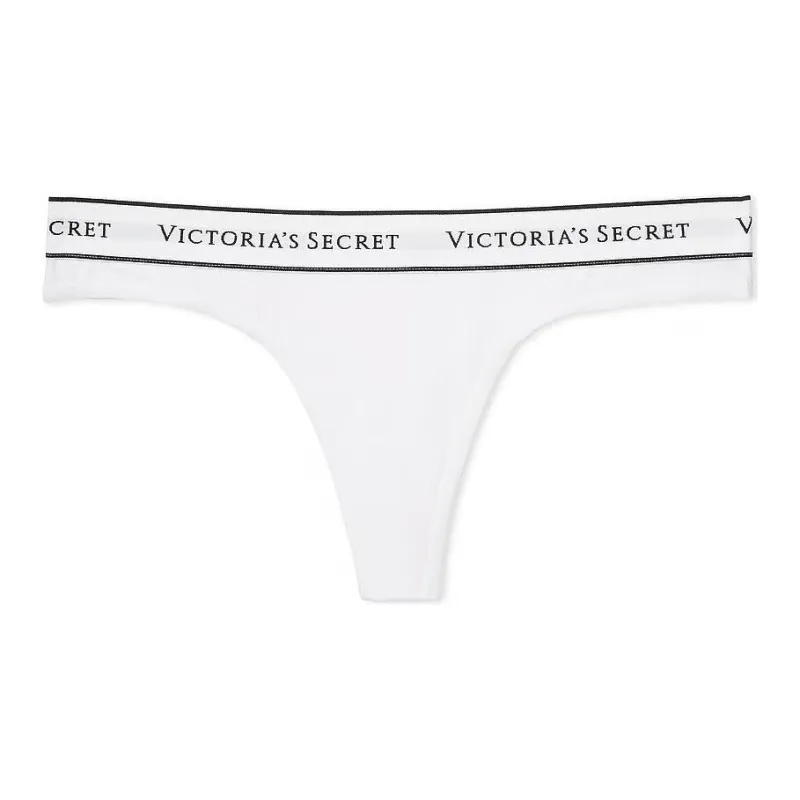 Victoria's Secret 24 Big Show Collection COTTON Logo Cotton Thong Panty White/Ivory Underpants Women's White-0