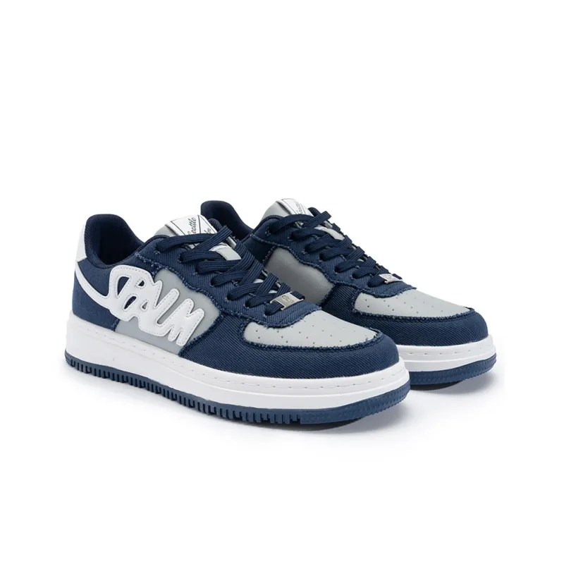 Seattle Palm Anti Slip Wear Resistant Low Top Skateboard Shoes Unisex Denim Blue-4