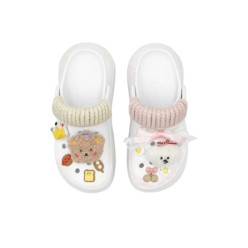 Crocs Classic Clog Summer Travel Hemp Cord Bear Ethanol-Dyed Craft Clogs Unisex Brown Pink-4