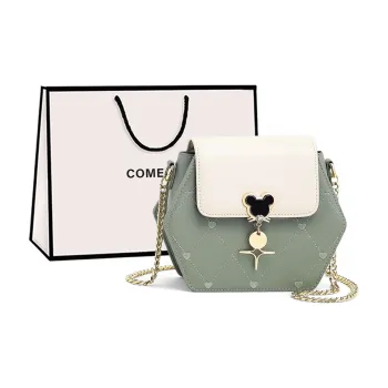 COMELY Cow Leather Shoulder Bag Chain Commute Bag Crossbody Bag Regular Women's White Green