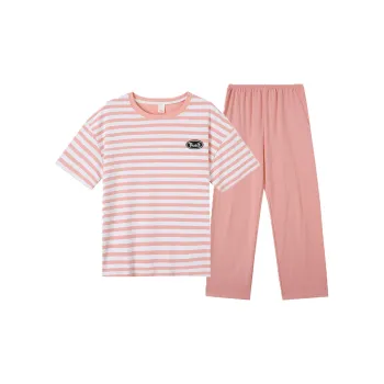 MADALLO Pajama Set Women's Pink White Stripes