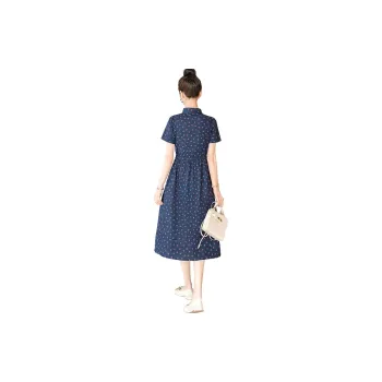 Cypress House Short Sleeved Dresses Women's Navy Blue With Red Flowers