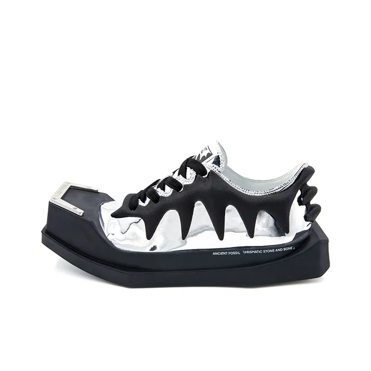ANCIENT FOSSIL Anti Slip And Wear Resistant Height Increasing Low Top Stylish Skateboarding Shoes Unisex Black Silver-0