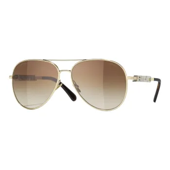 CHANEL Metal Zirconia Aviator Sunglasses Unisex Gold