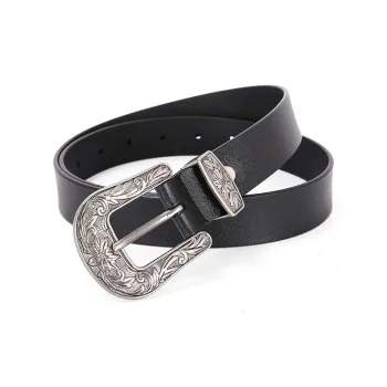 VIVIWELL Antique Silver Pattern Pin Buckle Genuine Leather Cow Leather Leather Belts Unisex 3cm