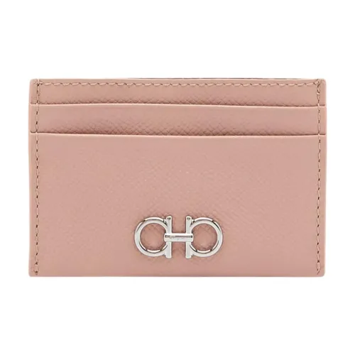 FERRAGAMO GANCINI Stamped Calfskin Card Holder Women's Blush Pink
