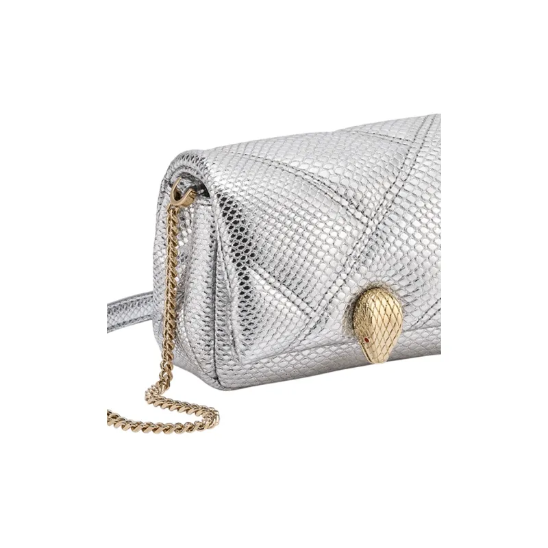 BVLGARI Serpenti Cabochon Water Snake Skin Shoulder Bag Crossbody Bag Mini Women's Silver-3
