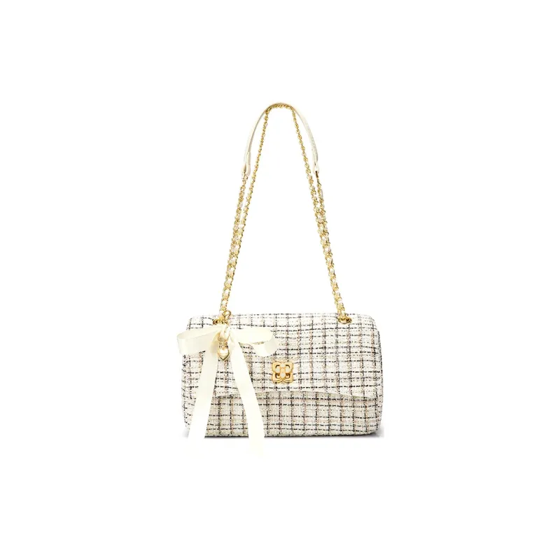 JUST STAR Tweed Shoulder Bag Women's White Black Blue-1