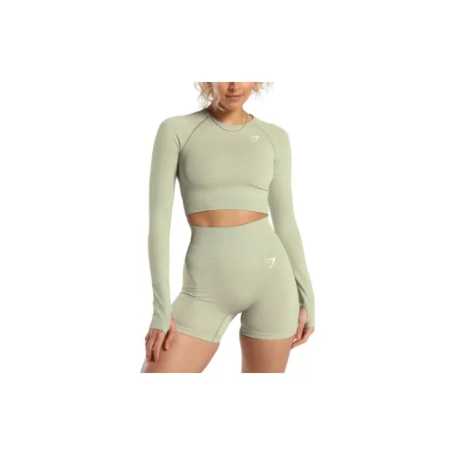 GYMSHARK T-Shirts Women's Light Sage Green With Greyish Limestone