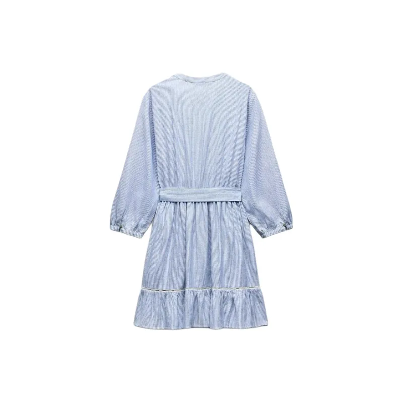 ZARA Long-Sleeved Dresses Women's Blue/White-1