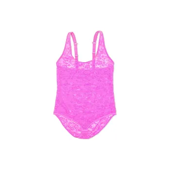 Victoria's Secret CURVY COUTURE No Show Lace Bodysuit Flirt Bodysuits Women's Pink