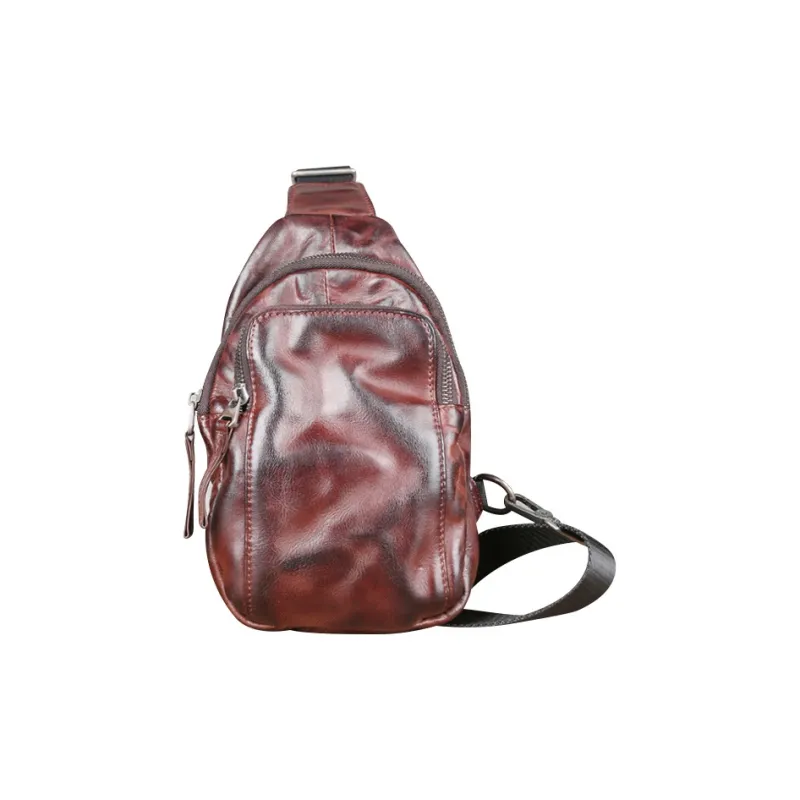 DOSRFINI Top Grain Vegetable Tanned Cow Leather Sling Bag Regular Men's Black/Dark Coffee-4