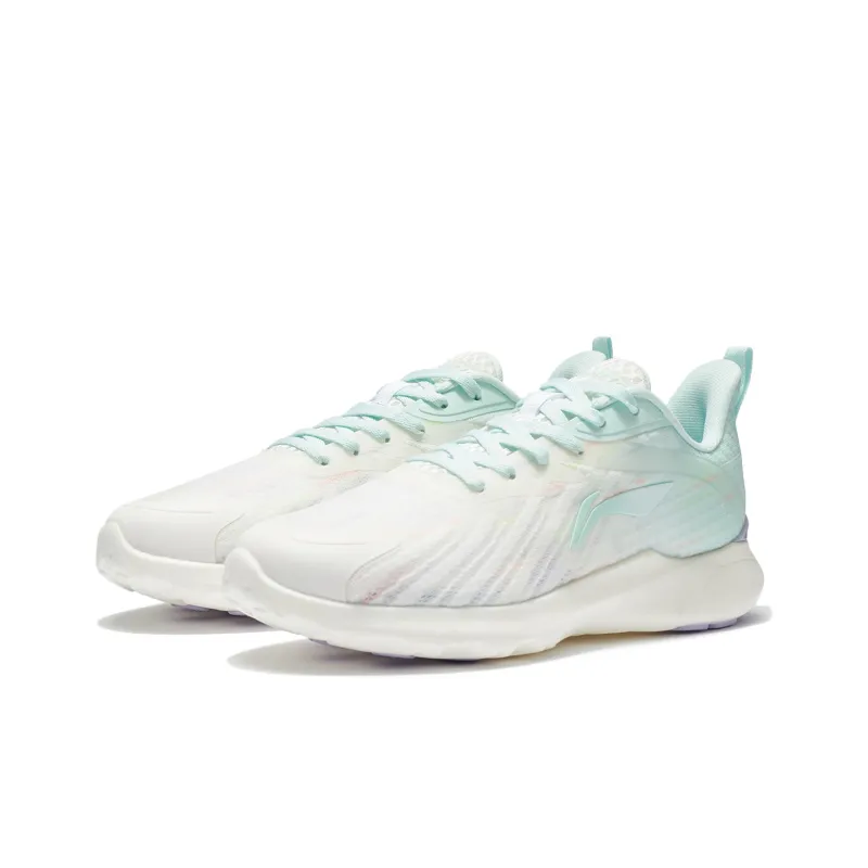 LiNing Qingyi Cushioned Anti Slip Wear Resistant Breathable Lightweight Low Top Running Shoes Women's White Blue-2