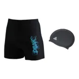 Black Blue Swimming Shorts+Swimming Cap